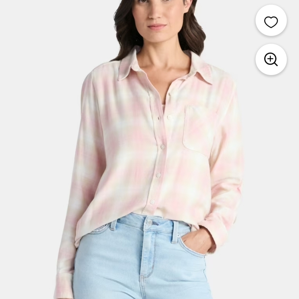 NWT Time And Tru Vintage Pink Plaid Flannel Long Sleeve Button-Up Shirt - Picture 1 of 9